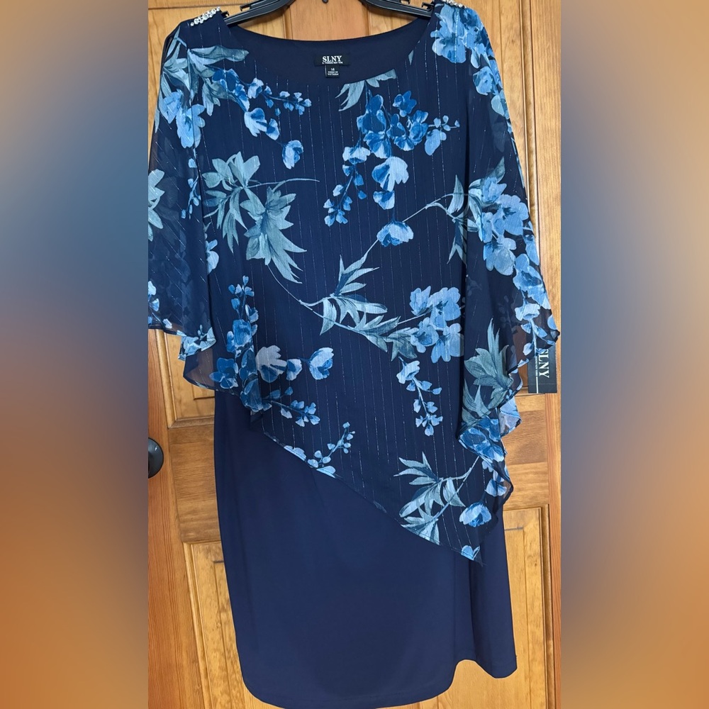 S.L.N.Y. Women's Sleeveless Lurex Caplet Chiffon Overlay Dress (Size 14)
